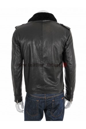 Zac Efron Black Shearling Collar Leather Jacket